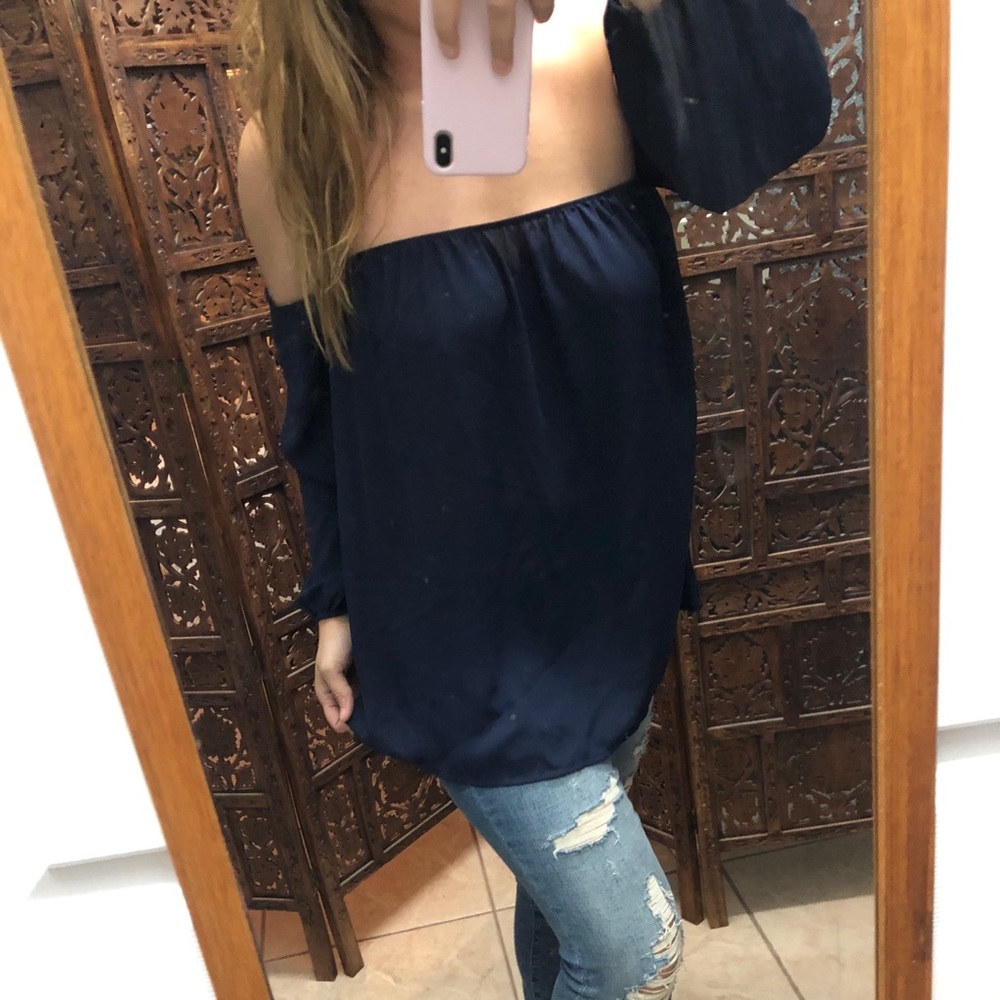 Boutique Off-Shoulder Navy Blue Blouse Top M